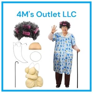 8Pcs Old Lady Costume Set for Women Fat Suits Grandma Dress